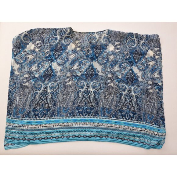 Chicos Blue Paisley Sheer Boho Blouse Size S M Tassel Tie Top Katran - Picture 3 of 11